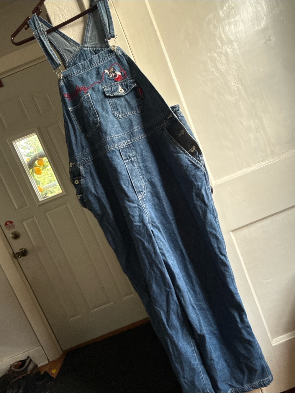 Disney Blue Denim Mickey Embroidered Overall Jumpsuit